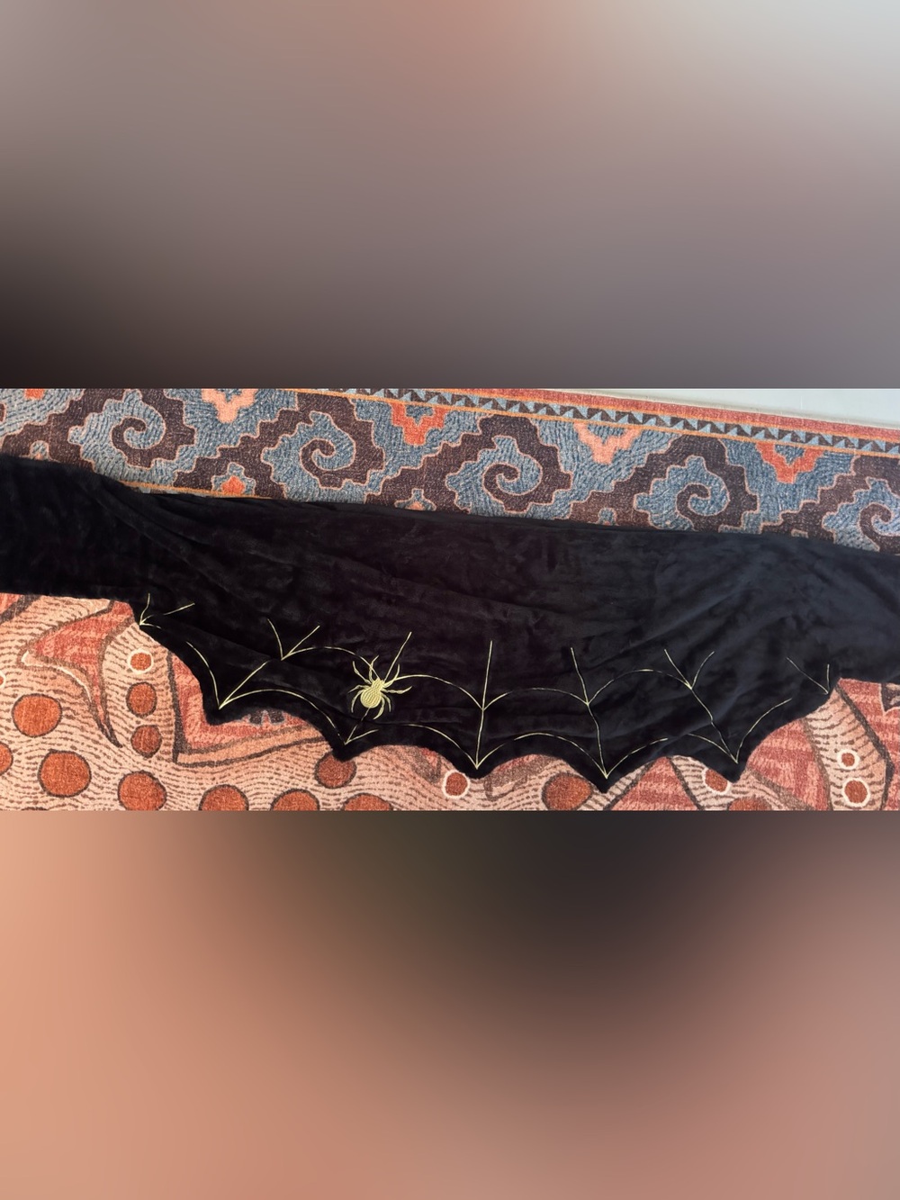 Christian Lacroix Maison Black Faux Fur Gold Spider Web Mantel Scarf Halloween